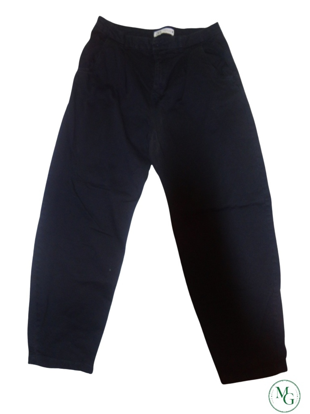 ZARA Navy Black Pleated Barrel Leg Chino Pants 40 USA 8 Cotton High Rise Balloon